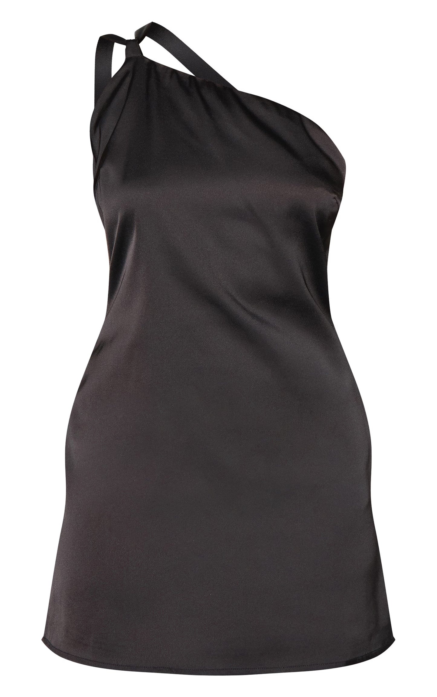 Black Satin One Shoulder Tie Back Mini Dress