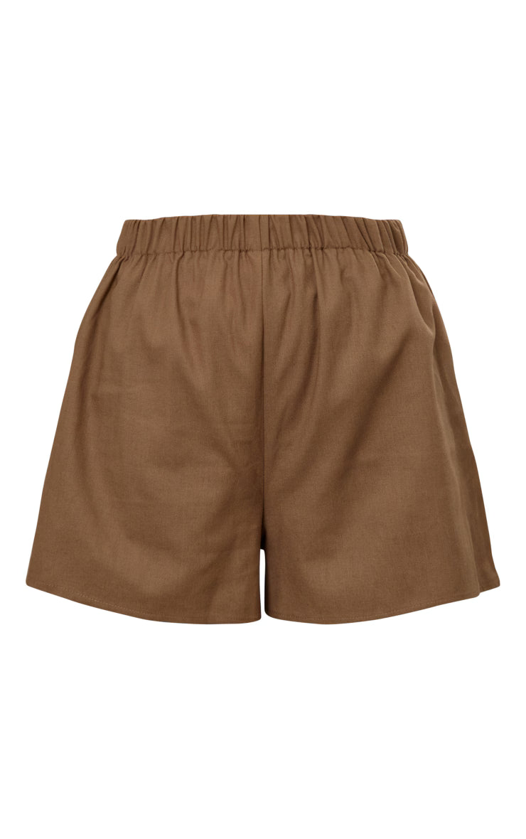 Khaki Woven Elastic Waist Floaty Shorts