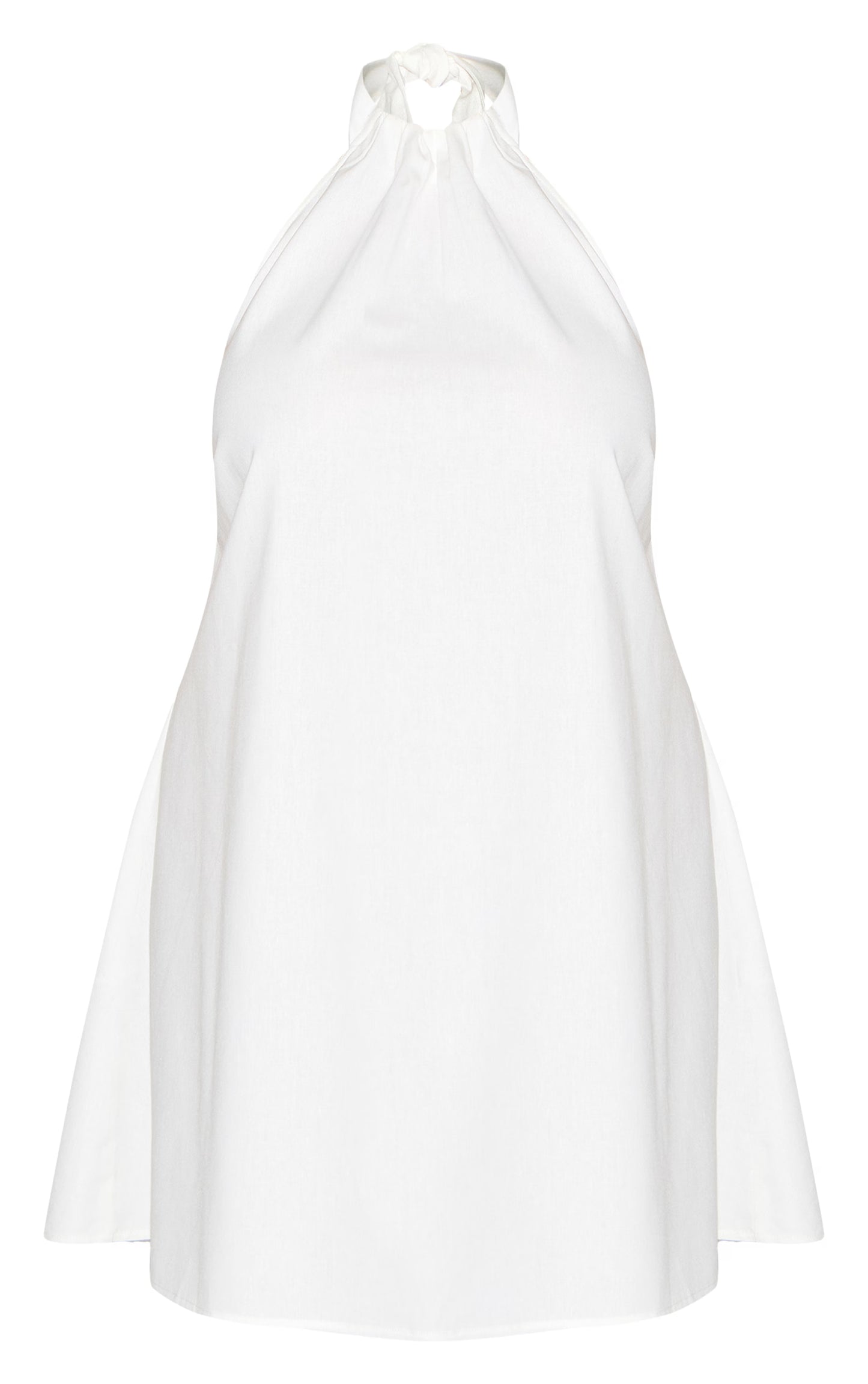 Plus White Linen-Blend Ruched Halterneck Shift Dress