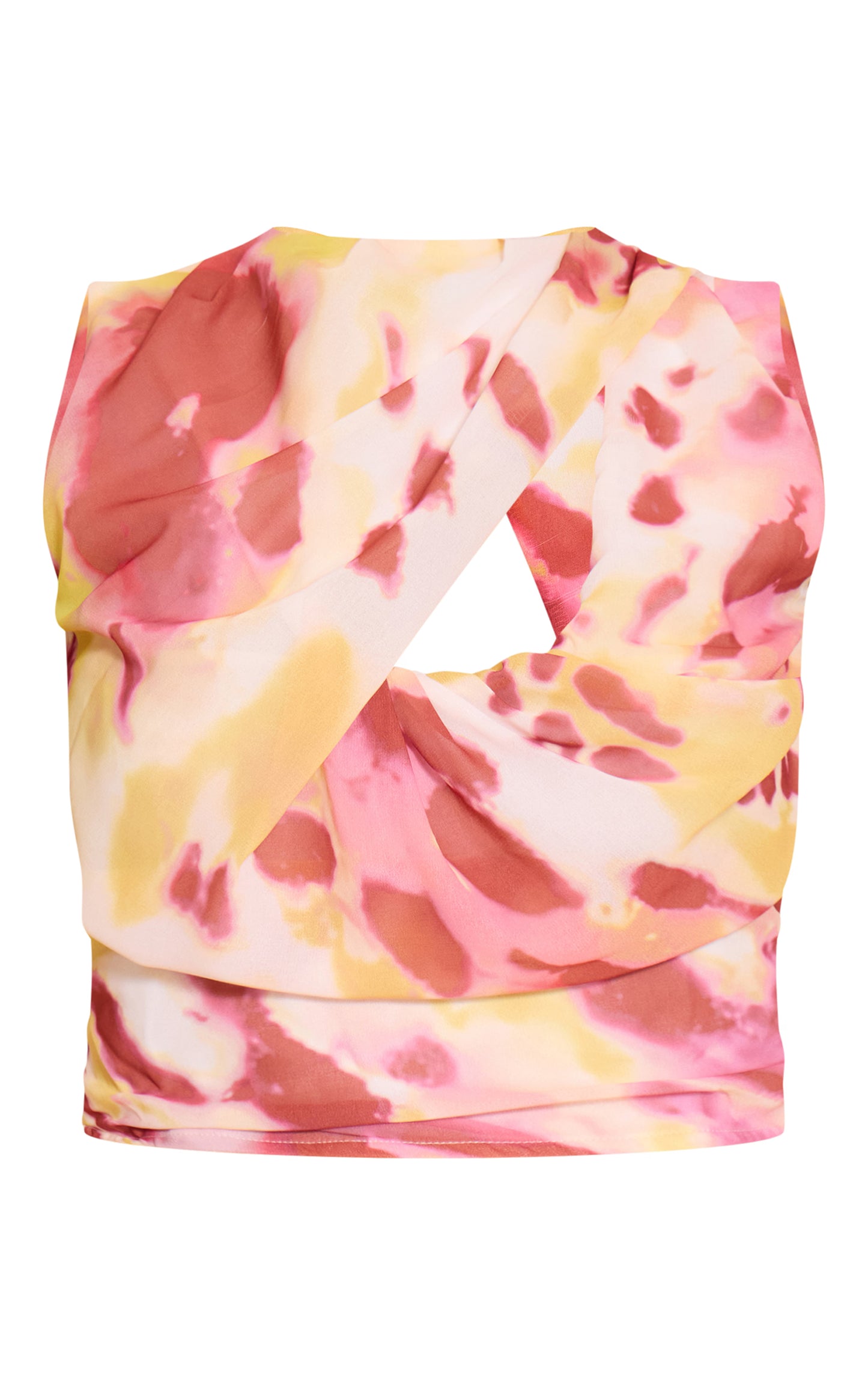 Purple Abstract Print Chiffon Backless High Neck Top