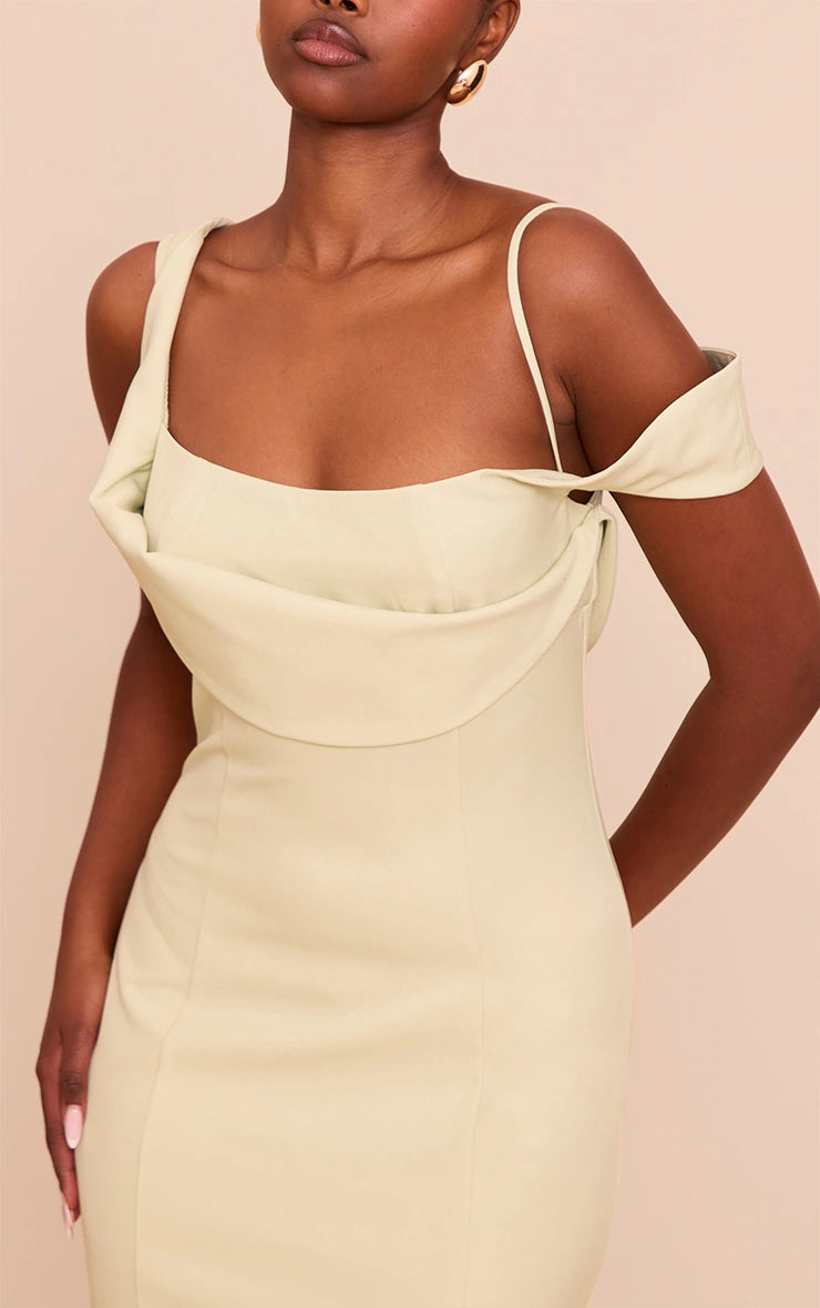 Sage Woven Square Neck Maxi Dress