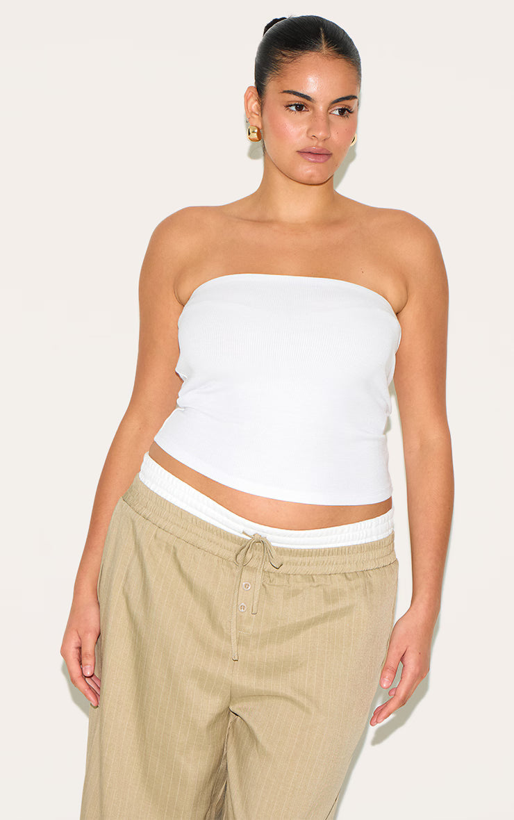 Plus White Soft Rib Bandeau Top
