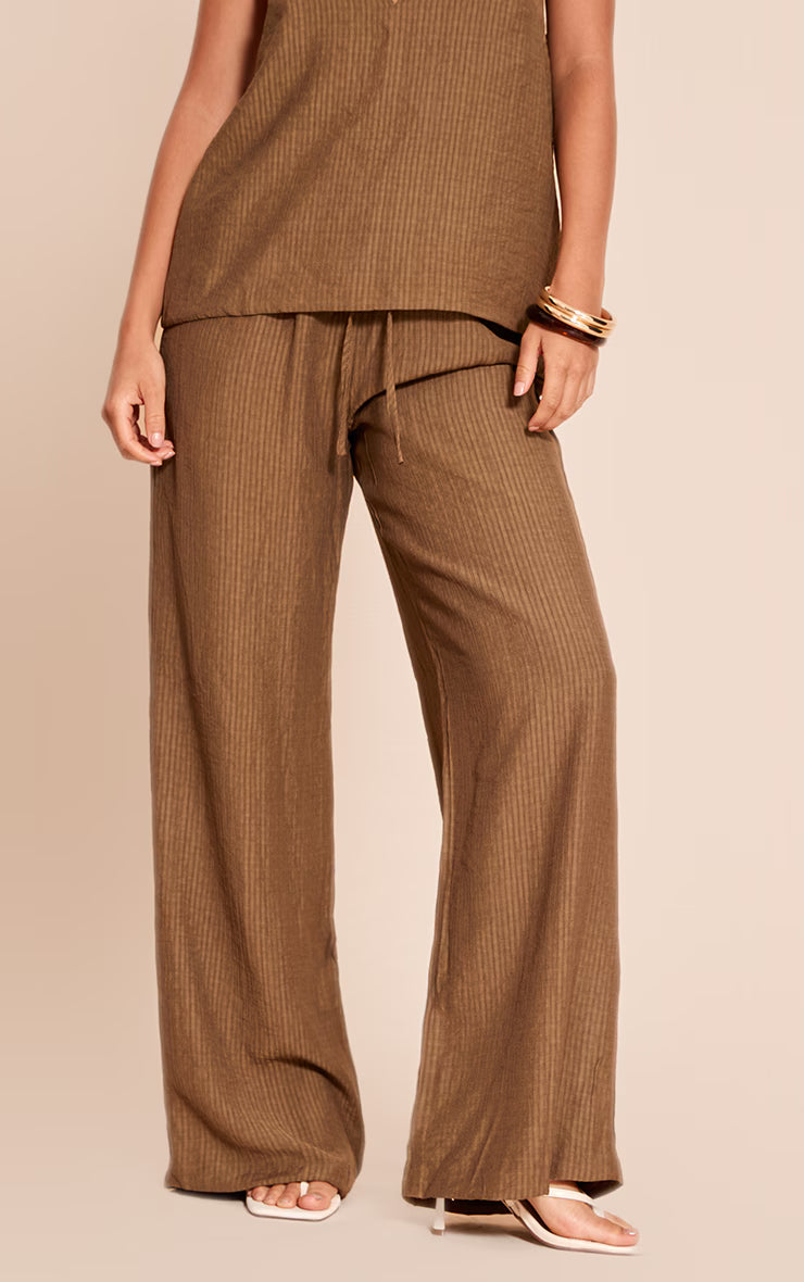 Chocolate Stripe Woven Drawstring Wide Leg Pant