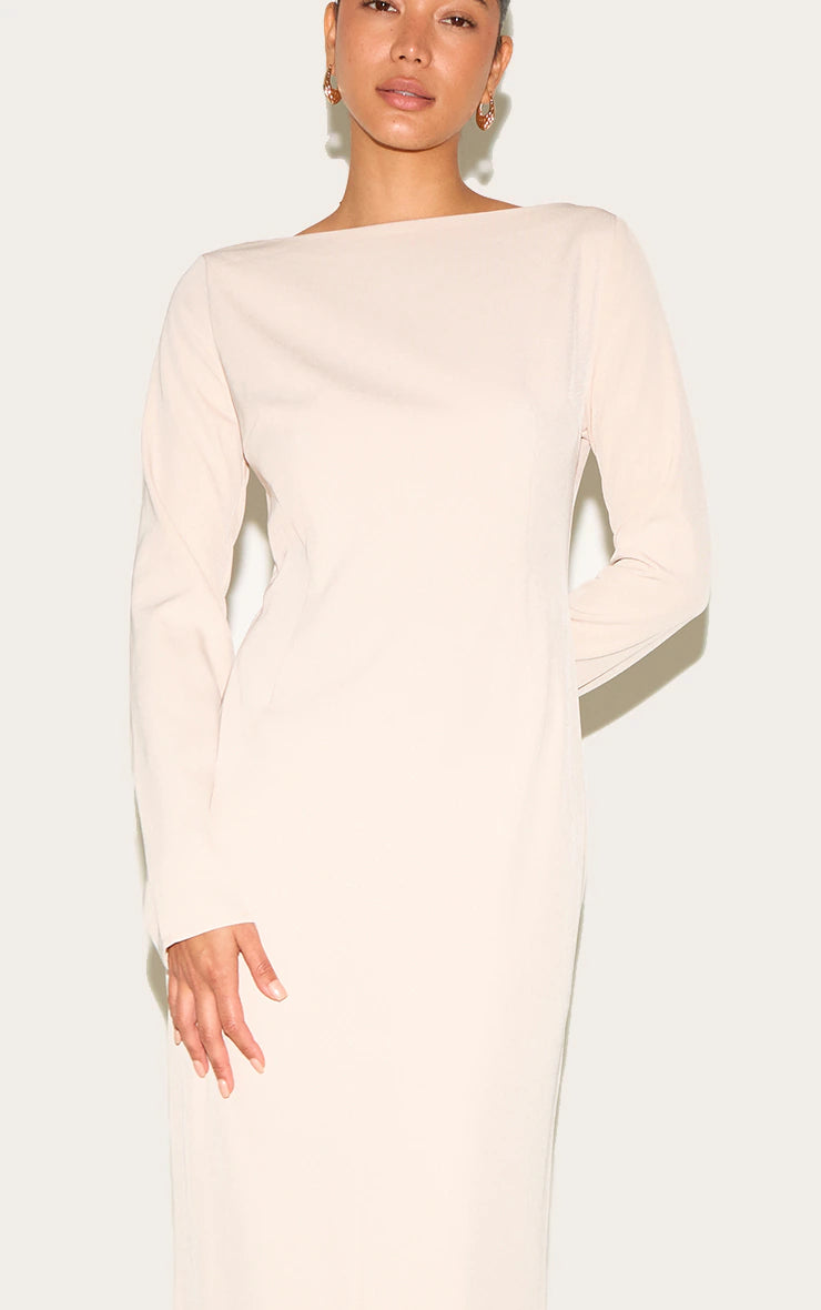 Almond Tailored Boat Neck Maxi Dress