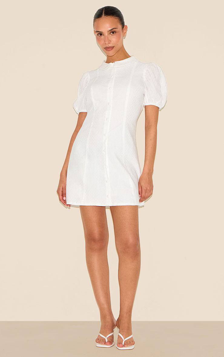 Petite White Textured Pleated Mini Dress