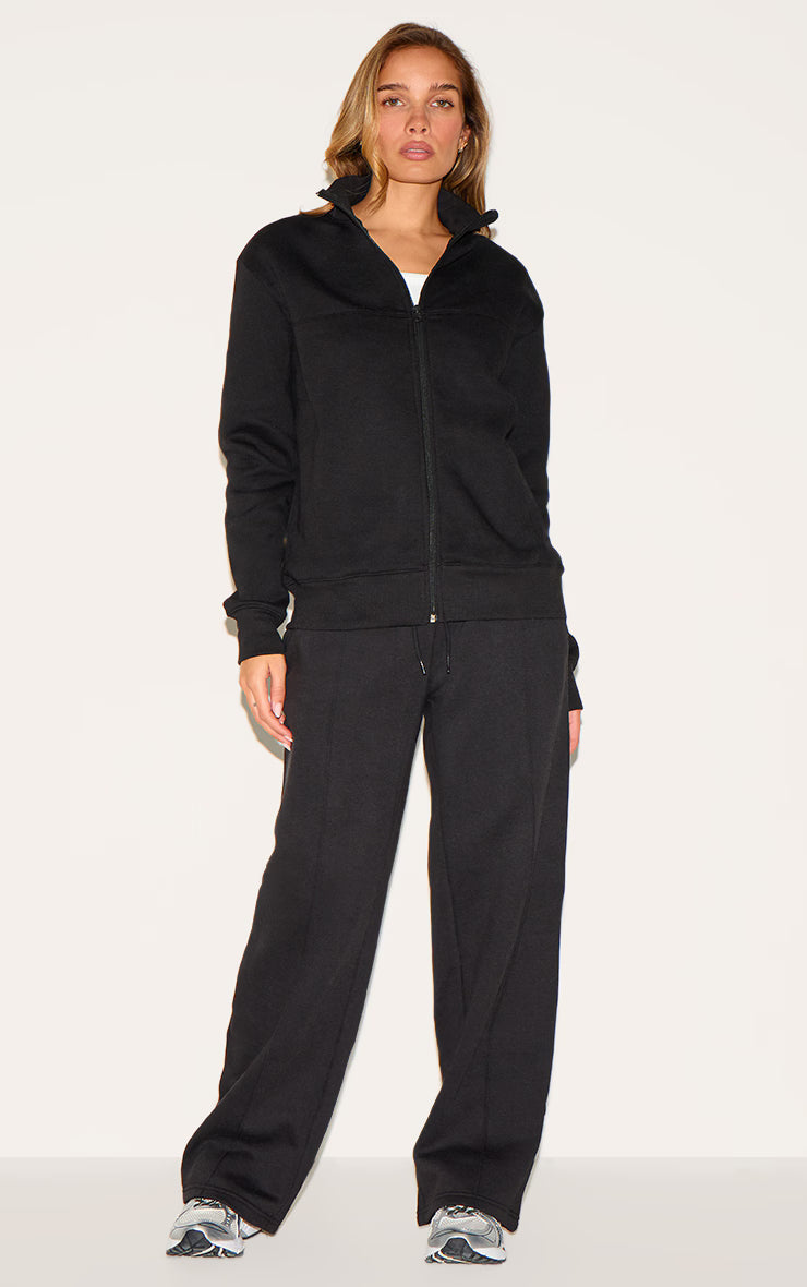 Black Seamed Detail Zip Through Track Top