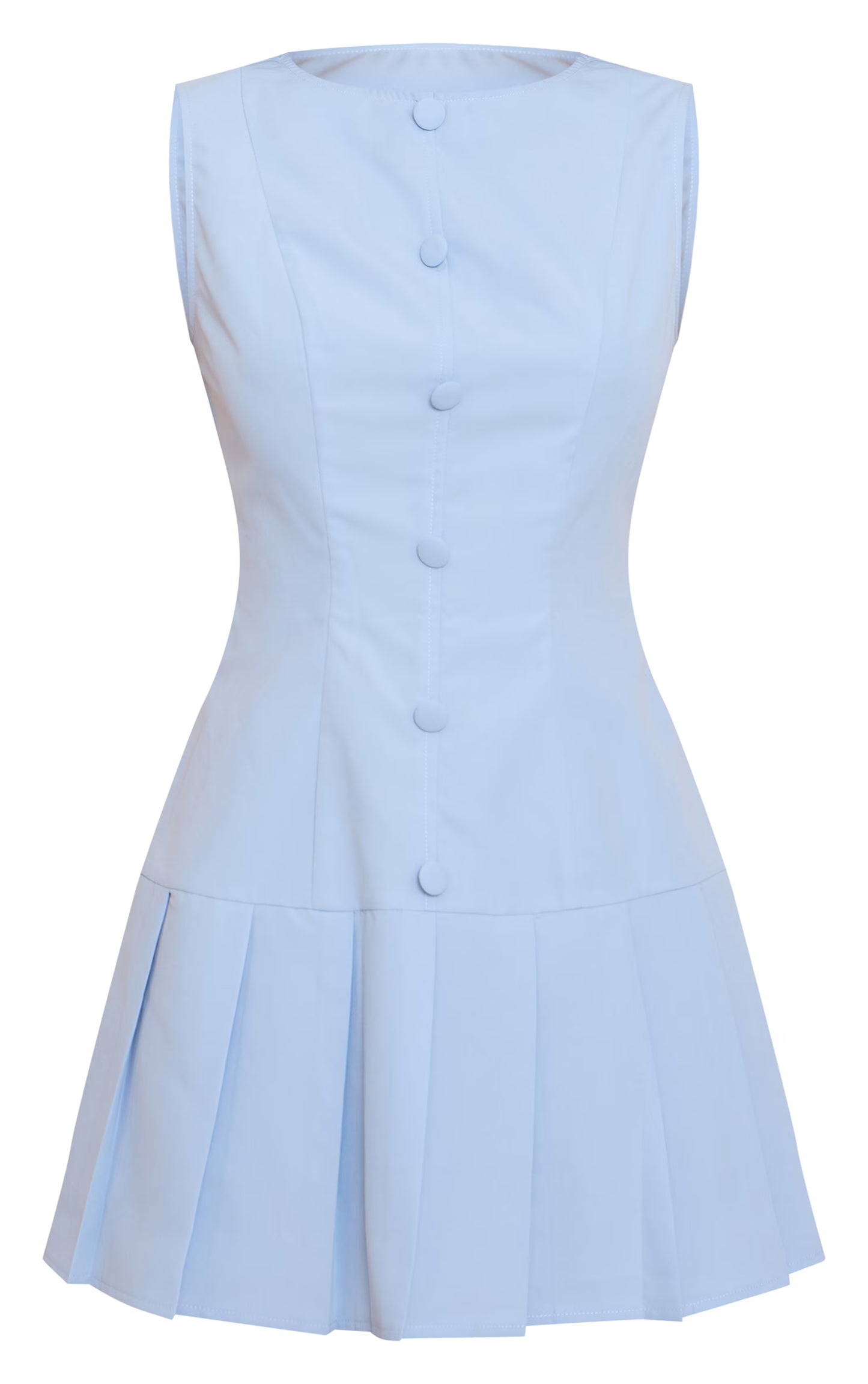 Baby Blue Button Down Pleated Hem Shift Dress