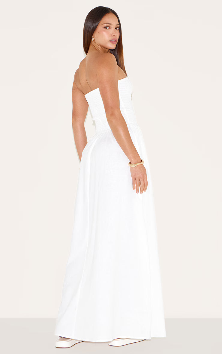 Tall White Bandeau Shirred Detail Maxi Dress