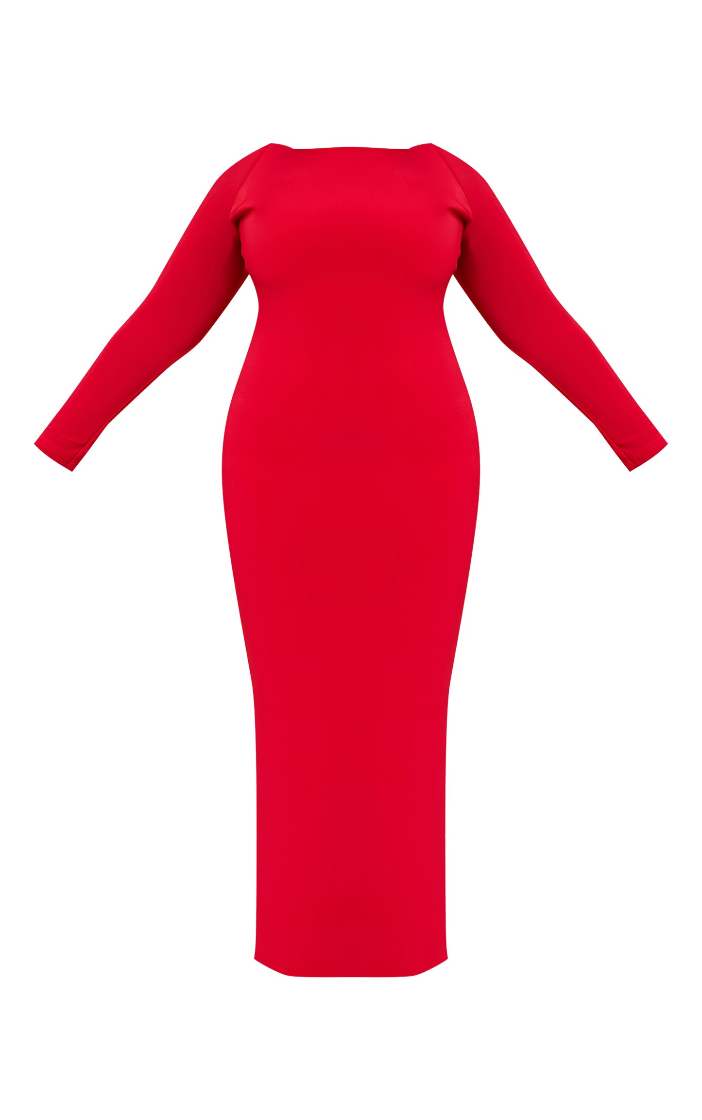 Plus Deep Red Scoop Back Detail Long Sleeve Maxi Dress