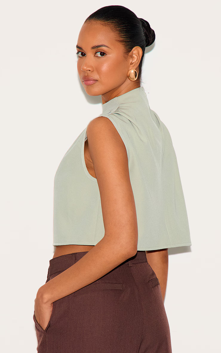 Sage Woven Pleated Boxy Top