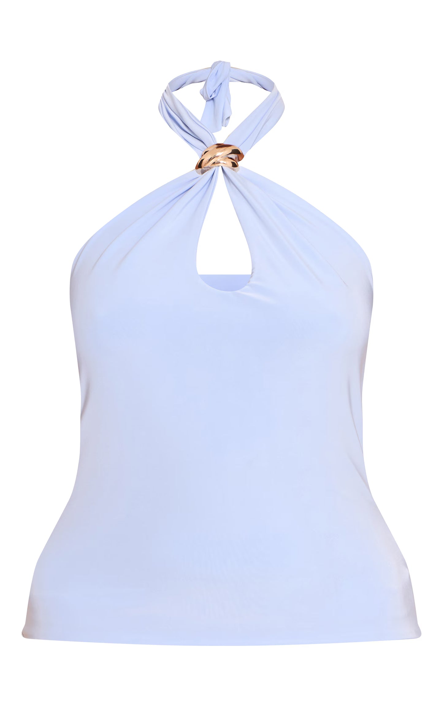 Sky Blue Double Layer Slinky Trim Halter Neck Long Top