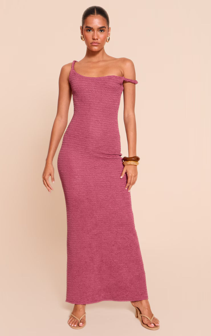 Mauve Textured Twist Strap Detail Maxi Dress