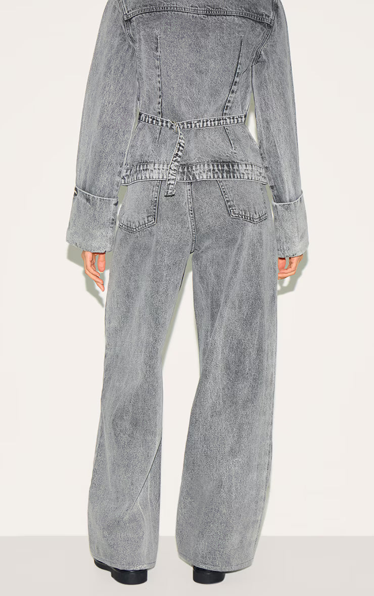 Ice Grey Mid Rise Wide Leg Jeans