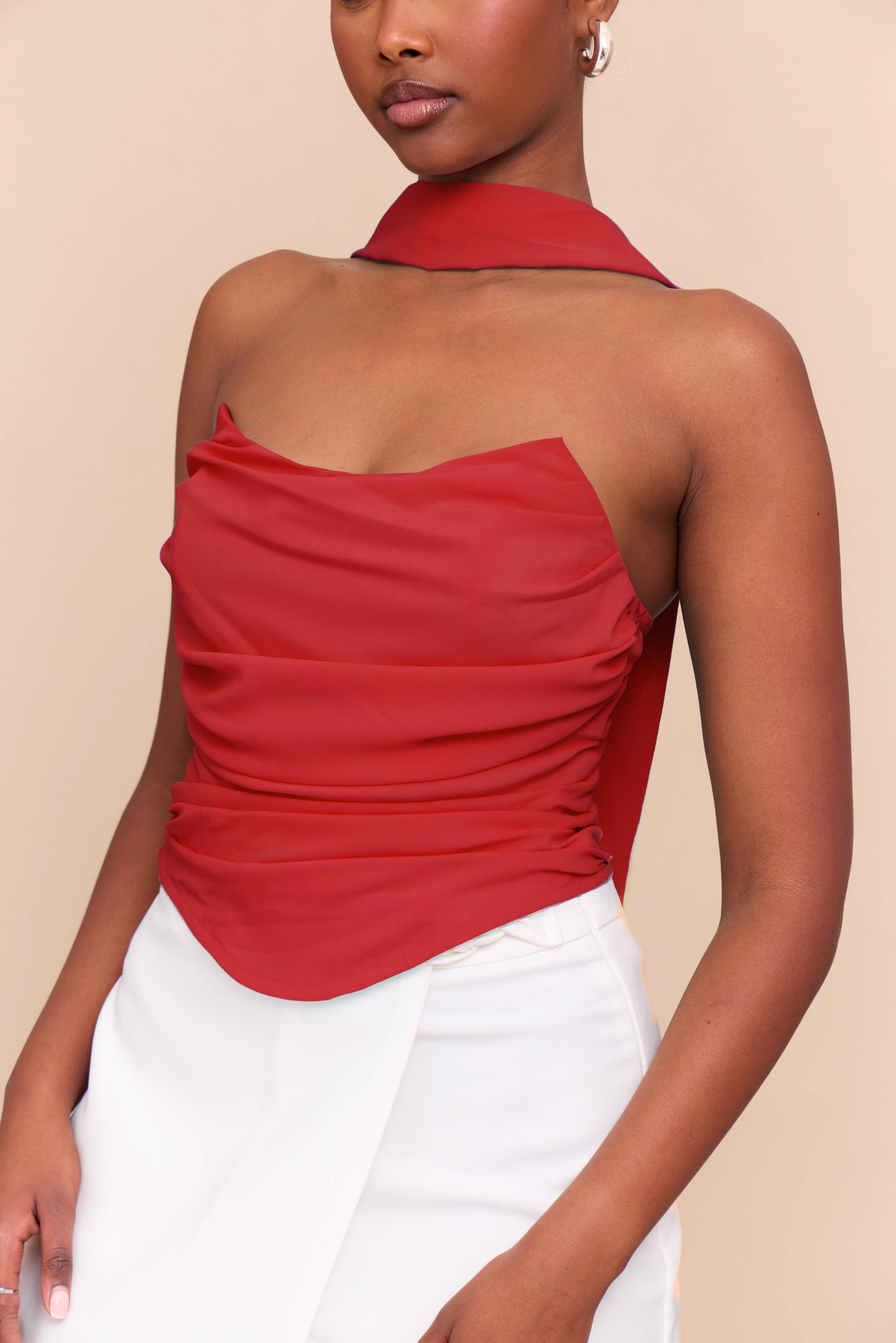 Tomato Red Scarf Detail Corset
