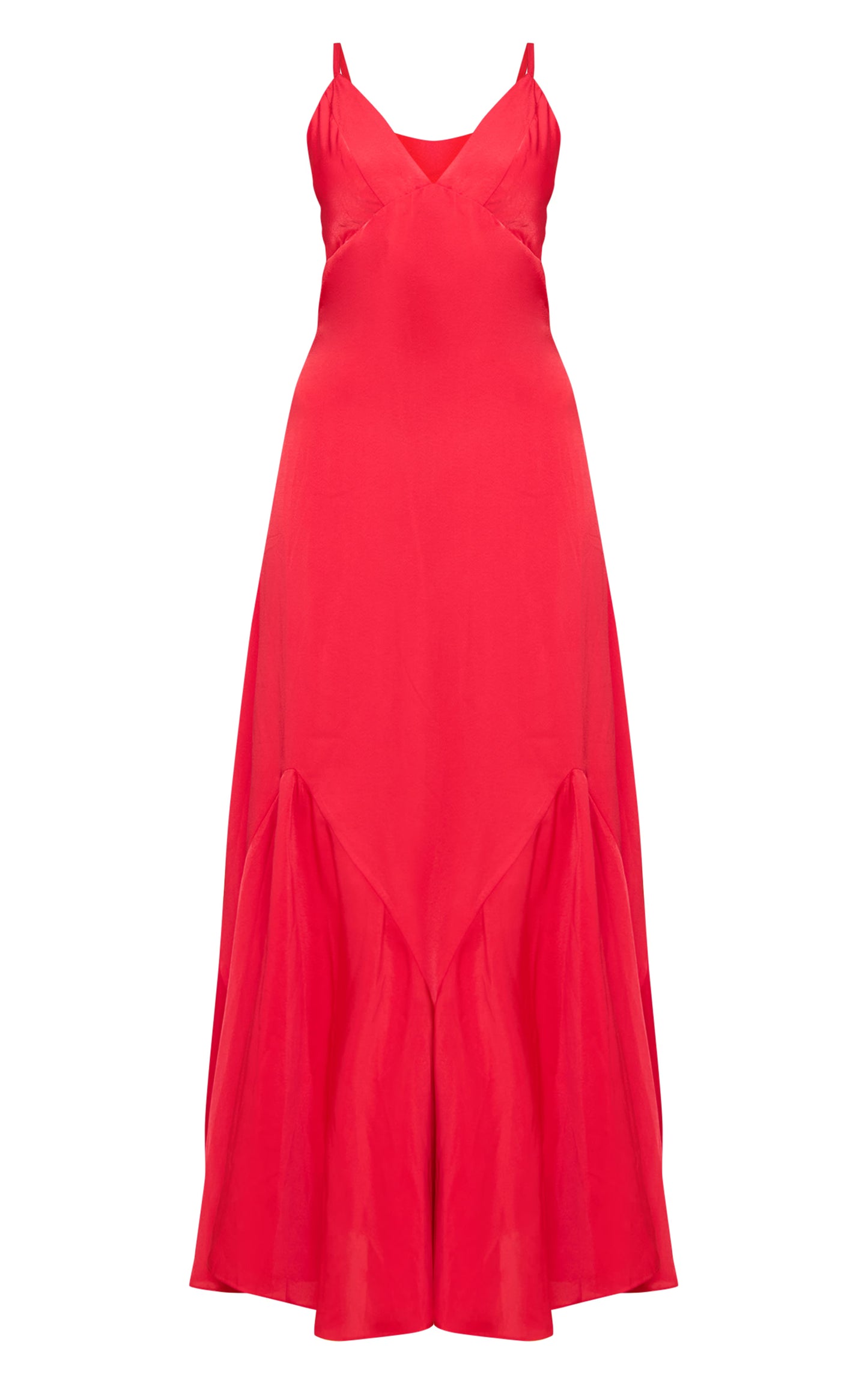 Red Satin V Neck Maxi Dress