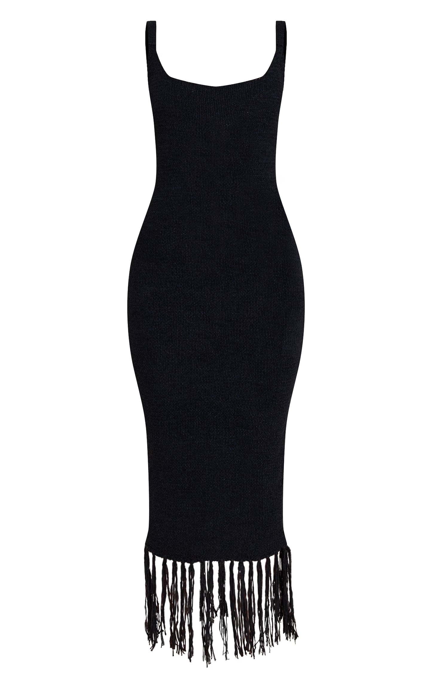 Black Maxi Fringe Knit Dress
