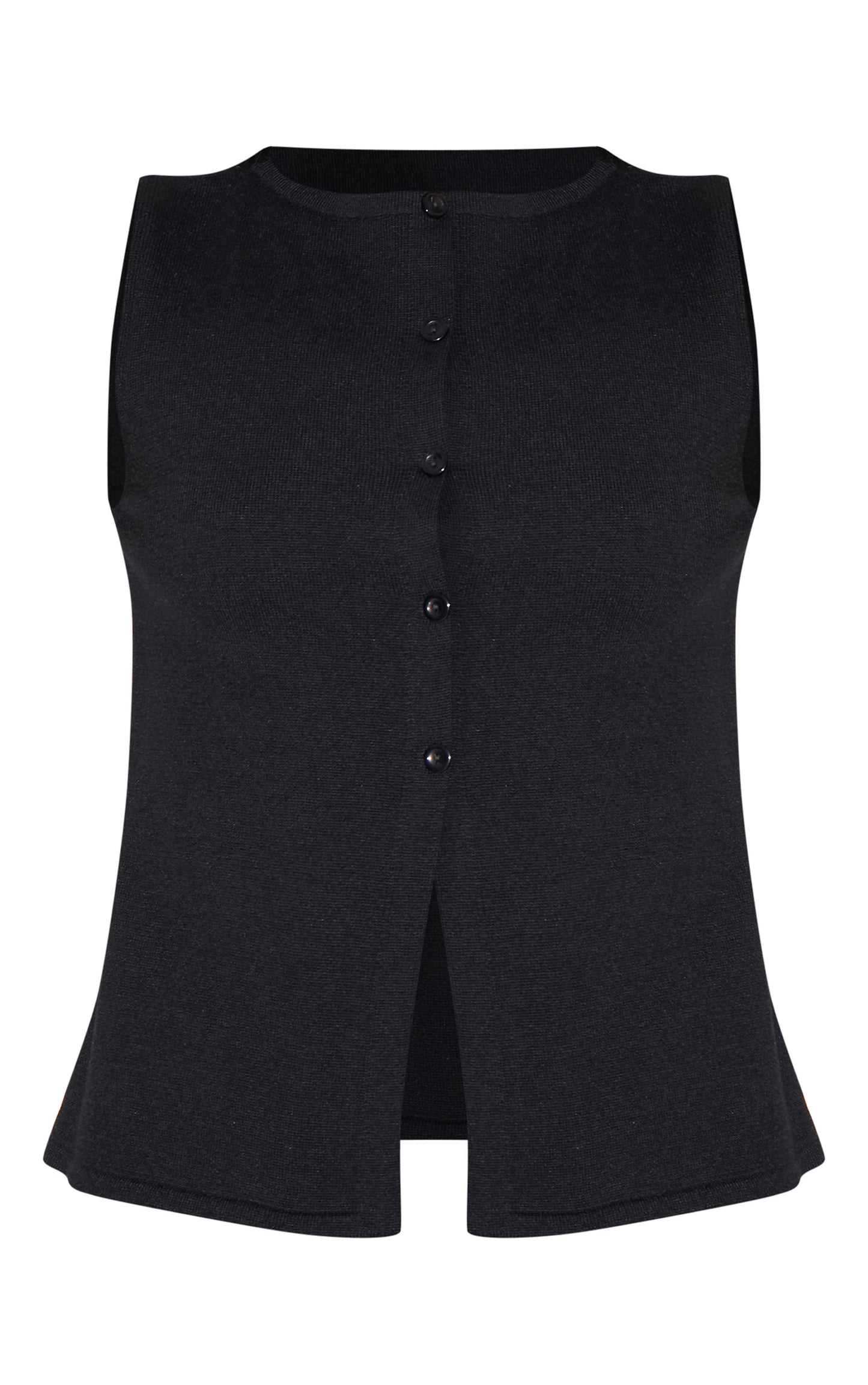 Tall Black Sleeveless Button Up Knitted Vest