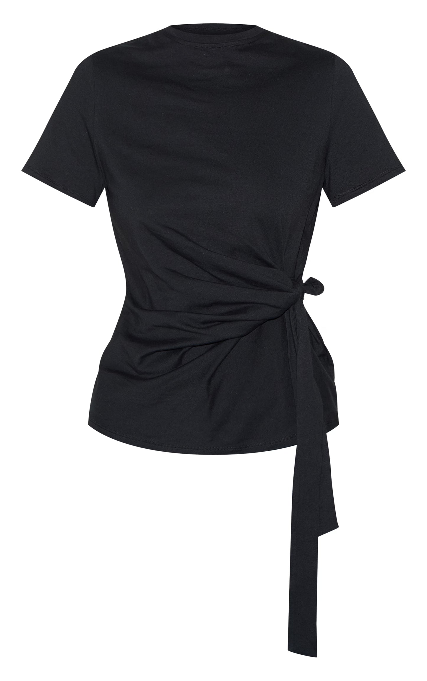 Black Cotton Tie Detail Oversized T Shirt