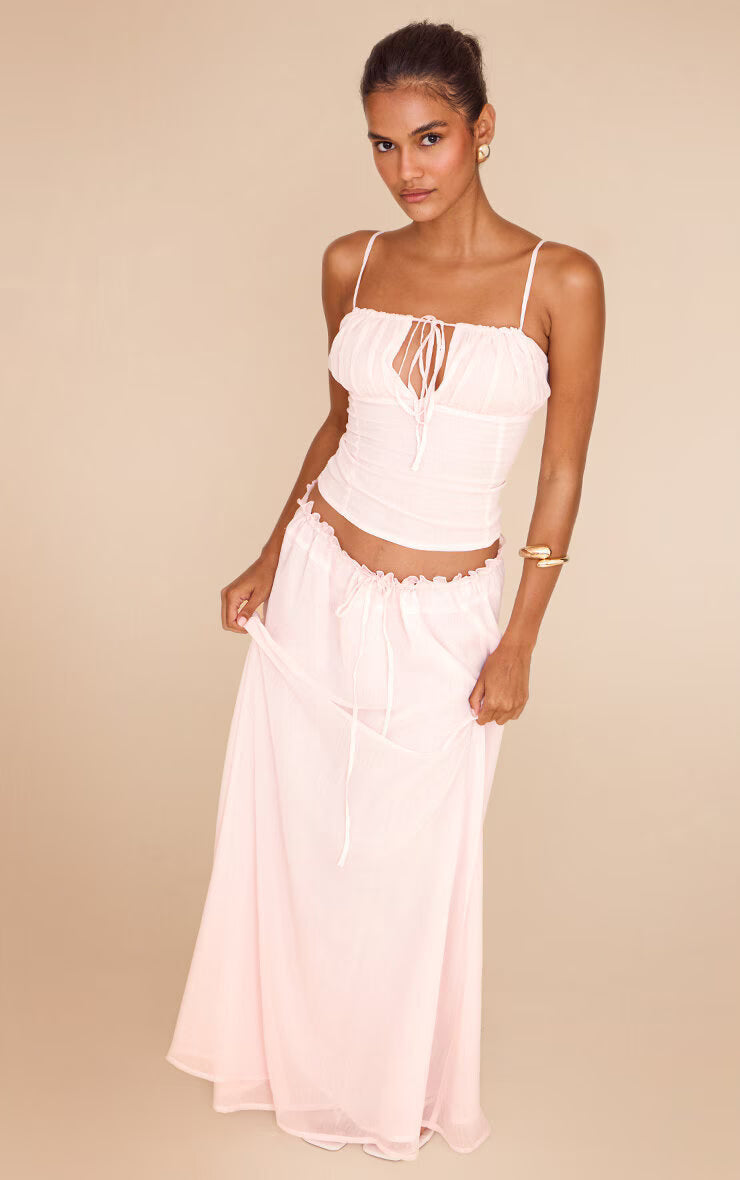 Pink Chiffon Ruched Bust Cami Top