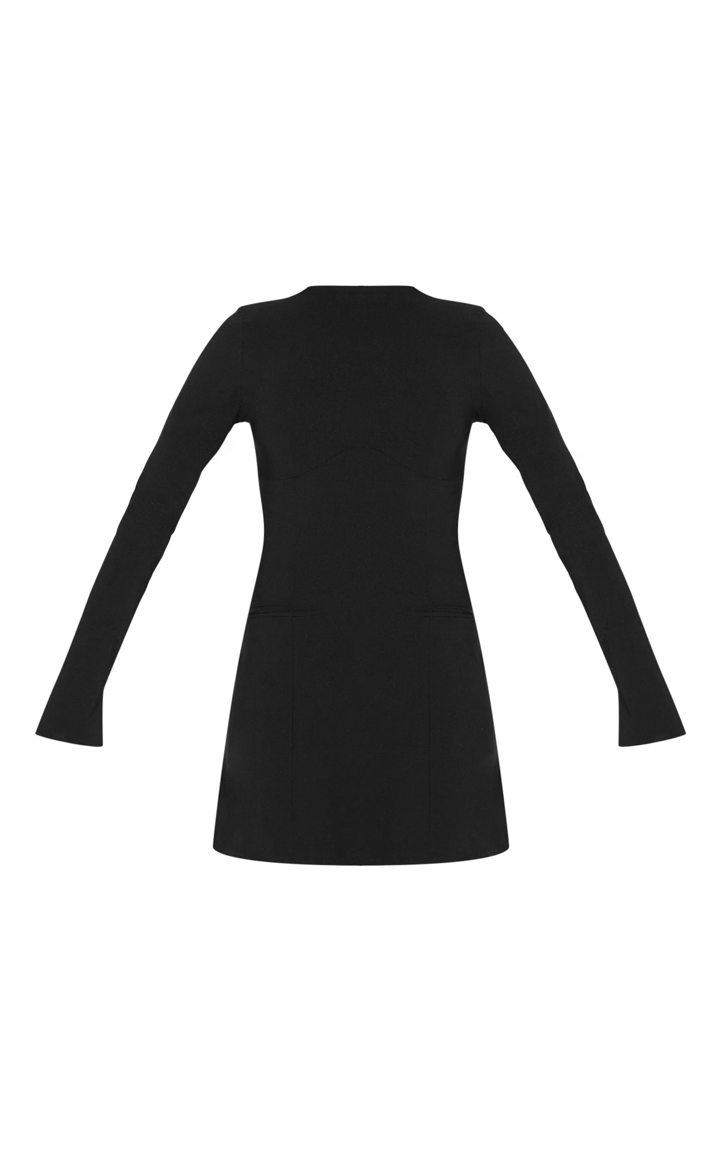 Black Stretch Woven Boat Neck Flare Sleeve Shift Dress