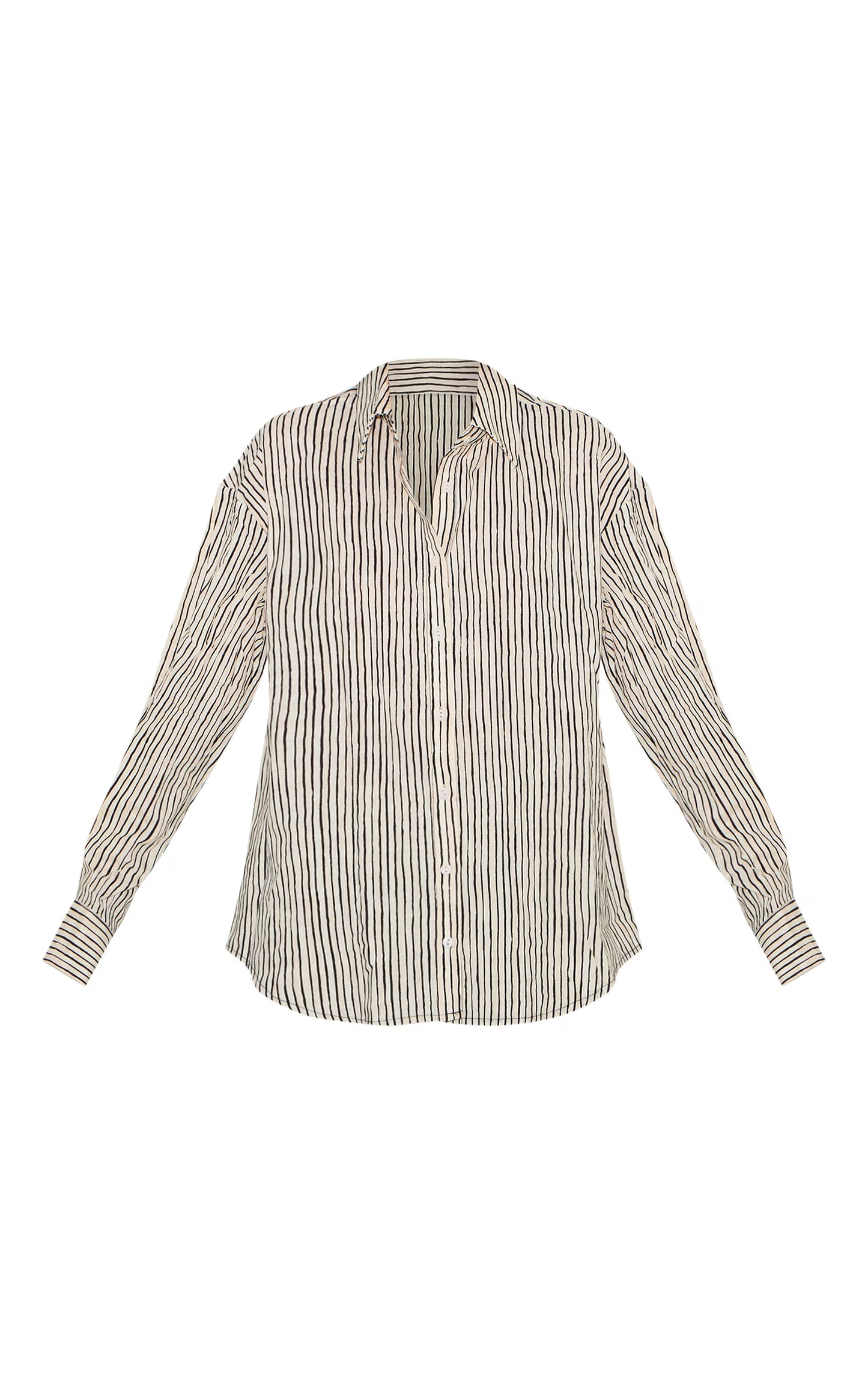 Black Striped Linen Long Sleeve Shirt