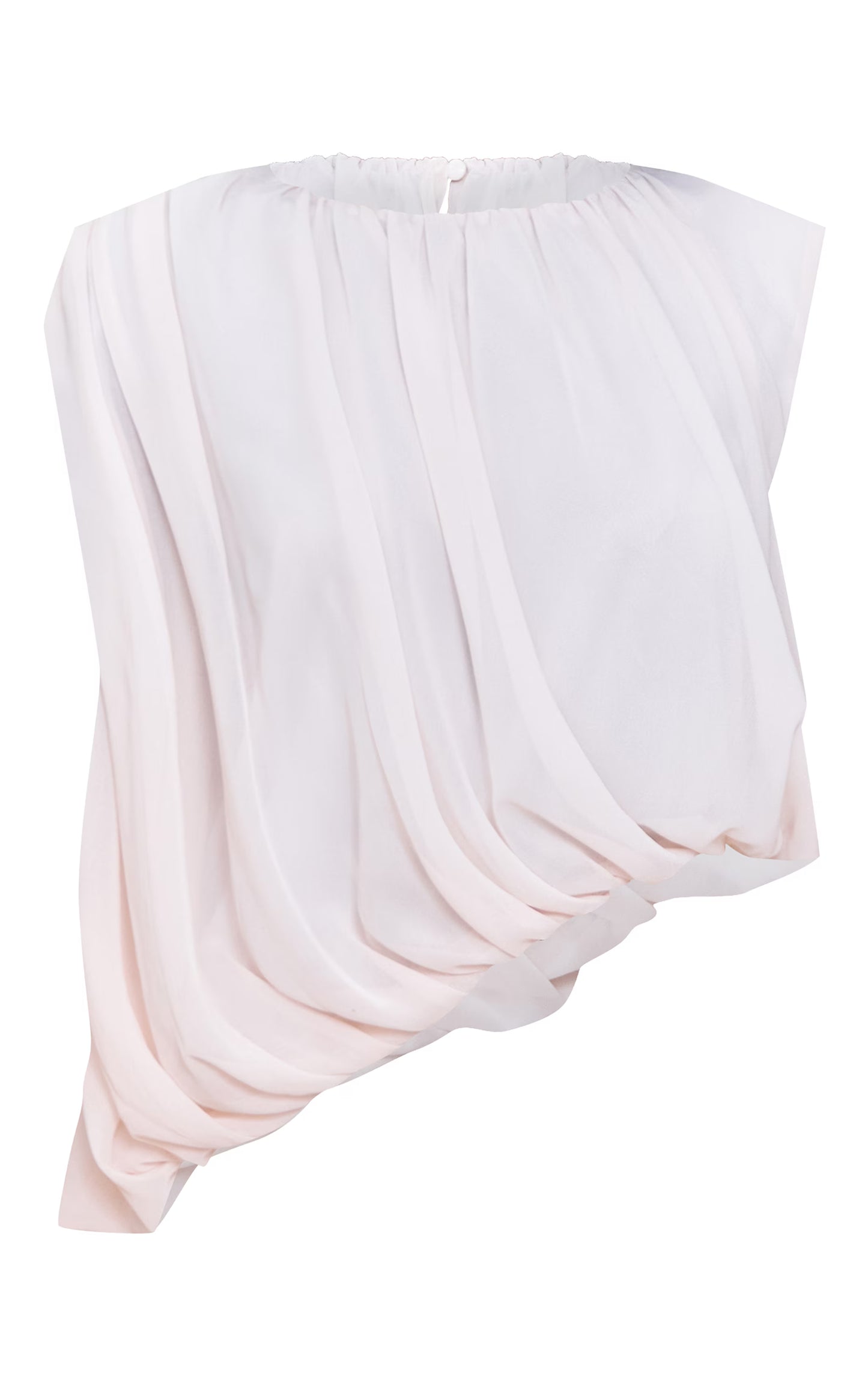 Beige Chiffon Bubble Hem Sleeveless Long Top