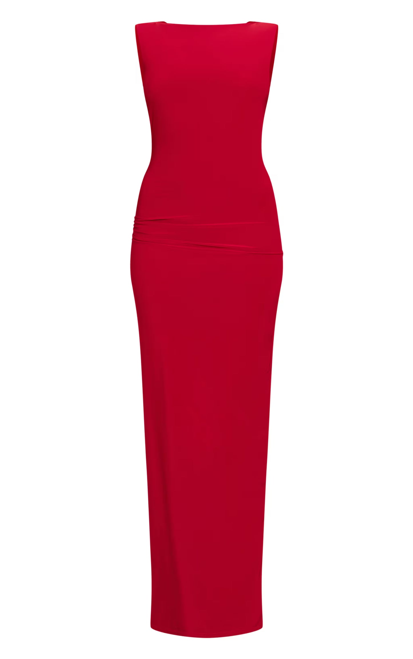 Red Double Layer Slinky Low Back Trim Detail Maxi Dress
