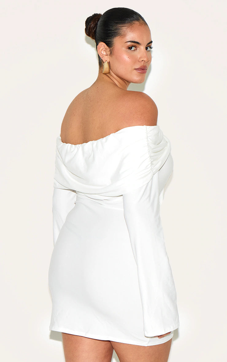 Plus White Soft Touch Twist Detail Bardot Bodycon Dress