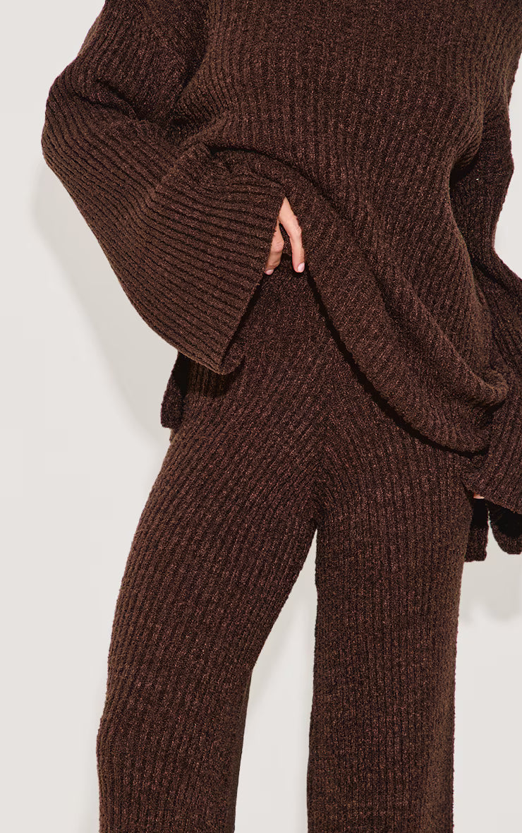 Chocolate Rib Boucle Knit Wide Leg Pant
