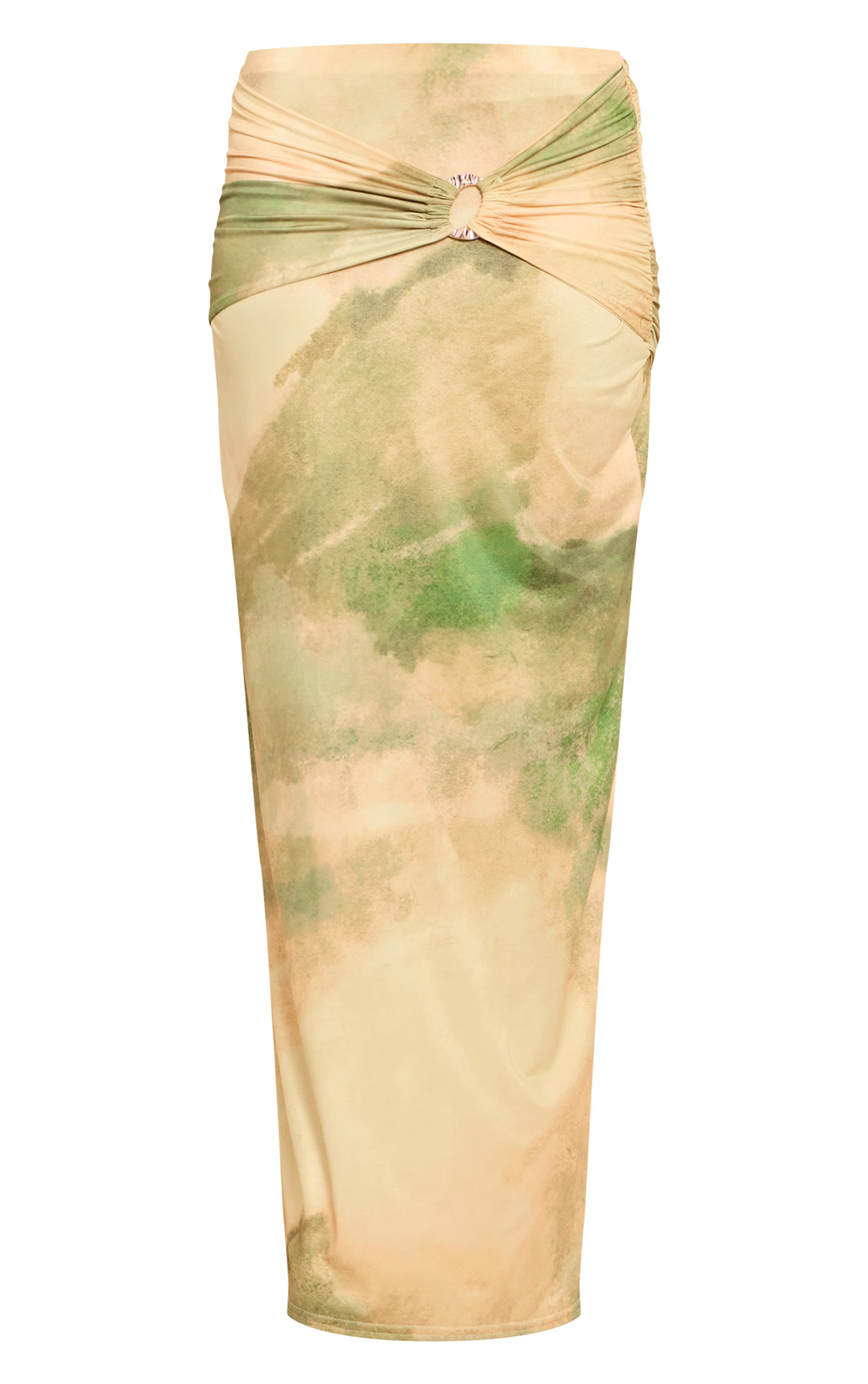 Green Abstract Print Ruched Detail Flowy Maxi Skirts