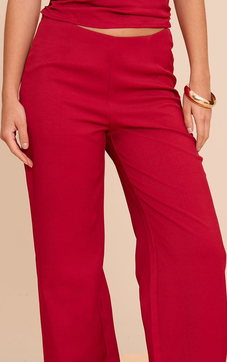 Red Tailored Woven Woven Straight Leg Pant