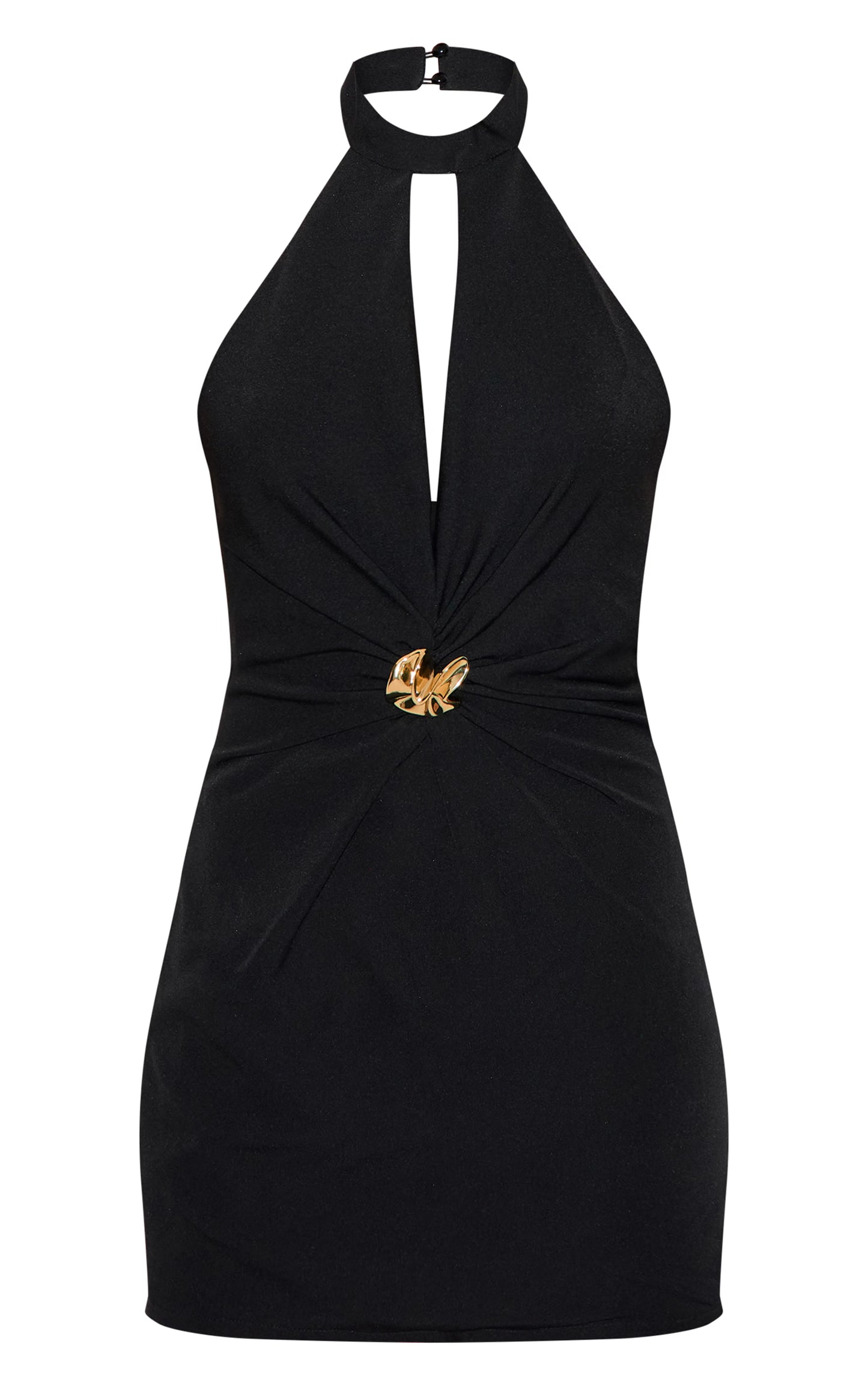 Black Woven Ruched Cut Out Mini Dress