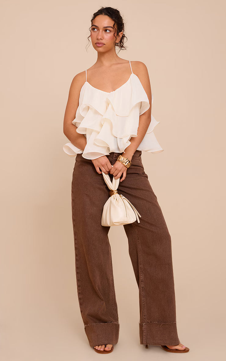 Cream Chiffon Layered Puffball Top