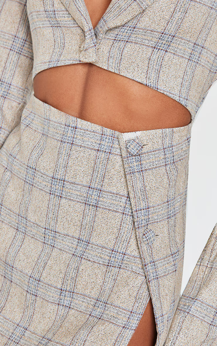 Stone Check Cut Out Long Sleeved Blazer Dress
