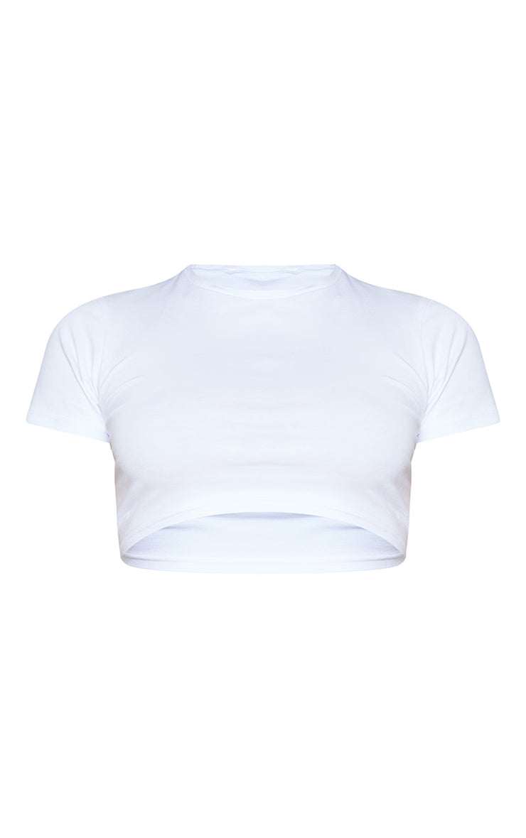 Basic White Cotton Blend Short Sleeve Crop Top
