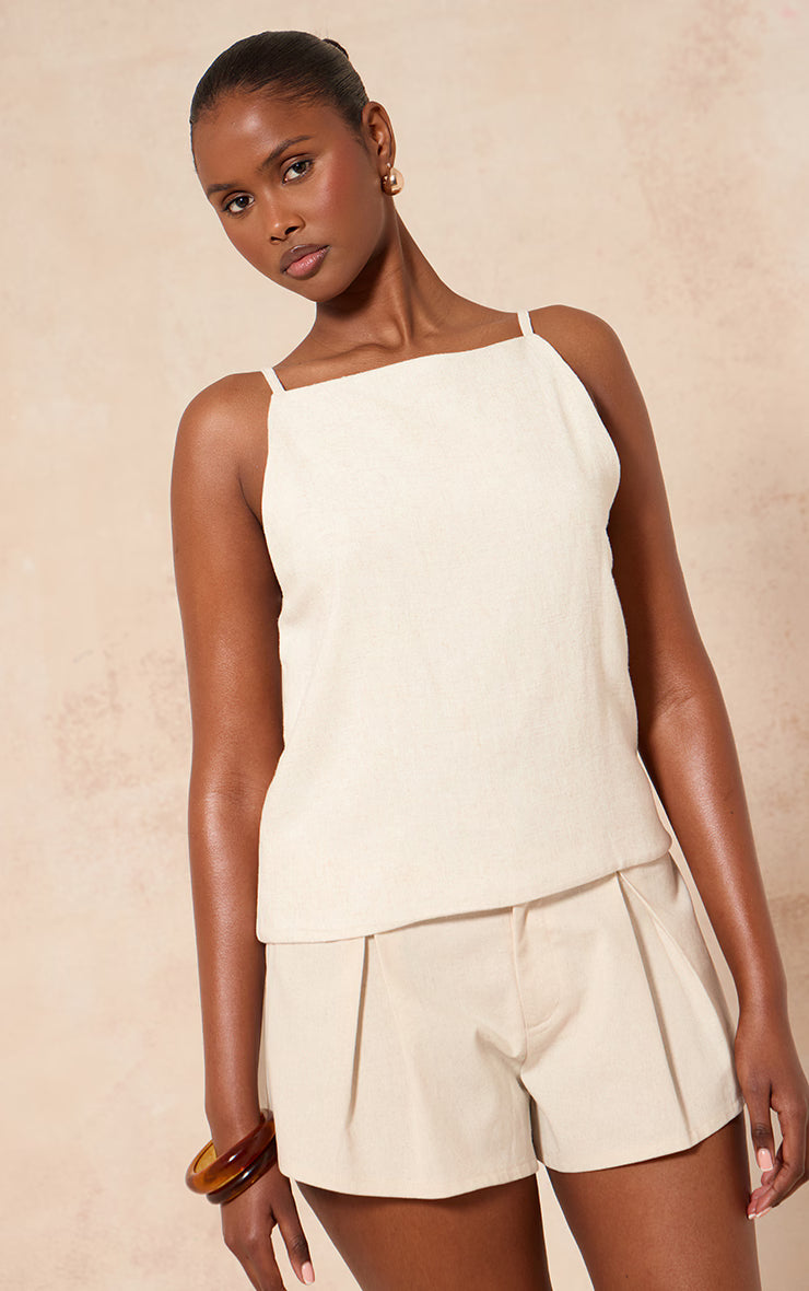 Cream Linen Look Open Back Cami Top