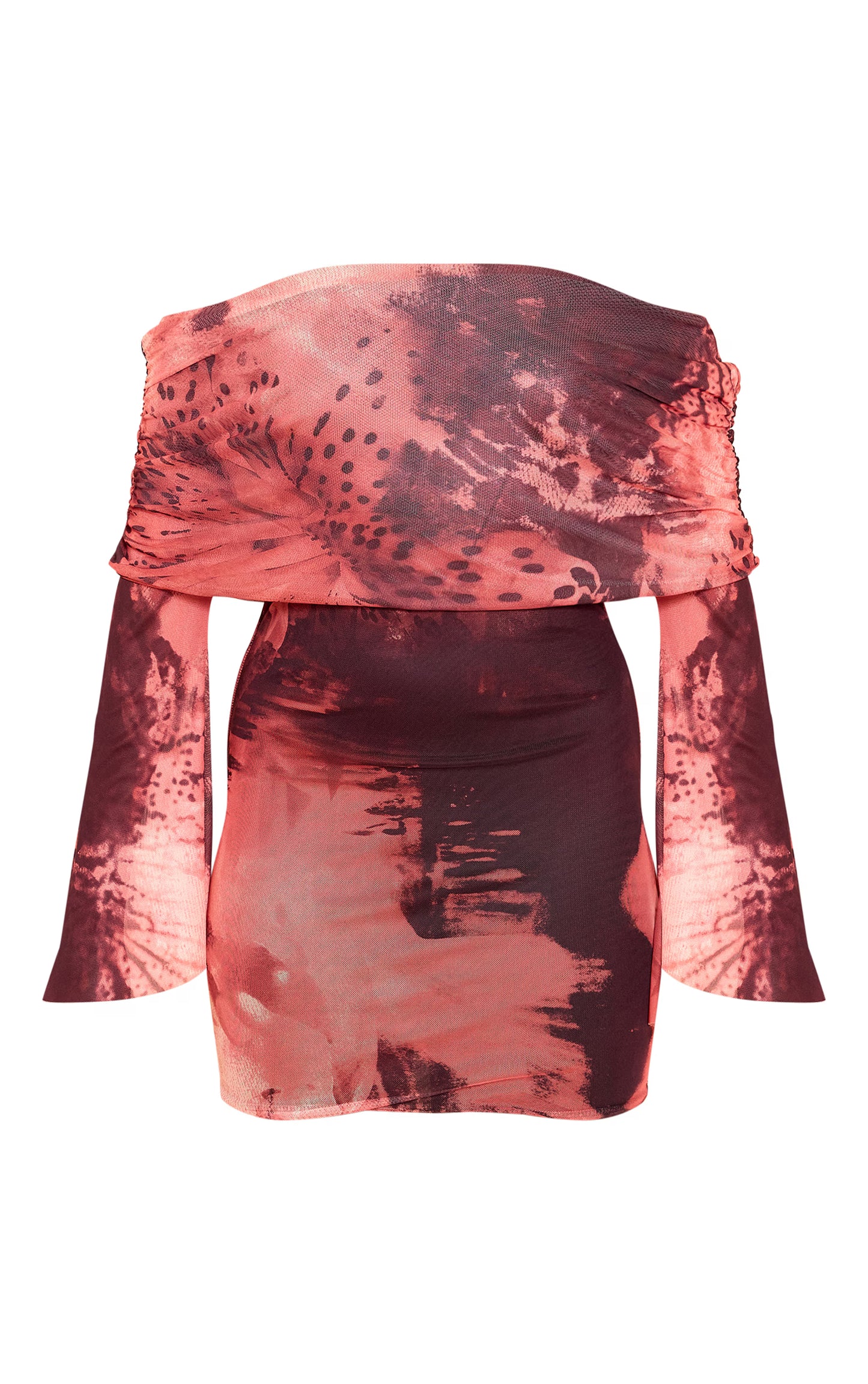 Pink Leopard Print Lined Mesh Long Sleeve Mini Dress