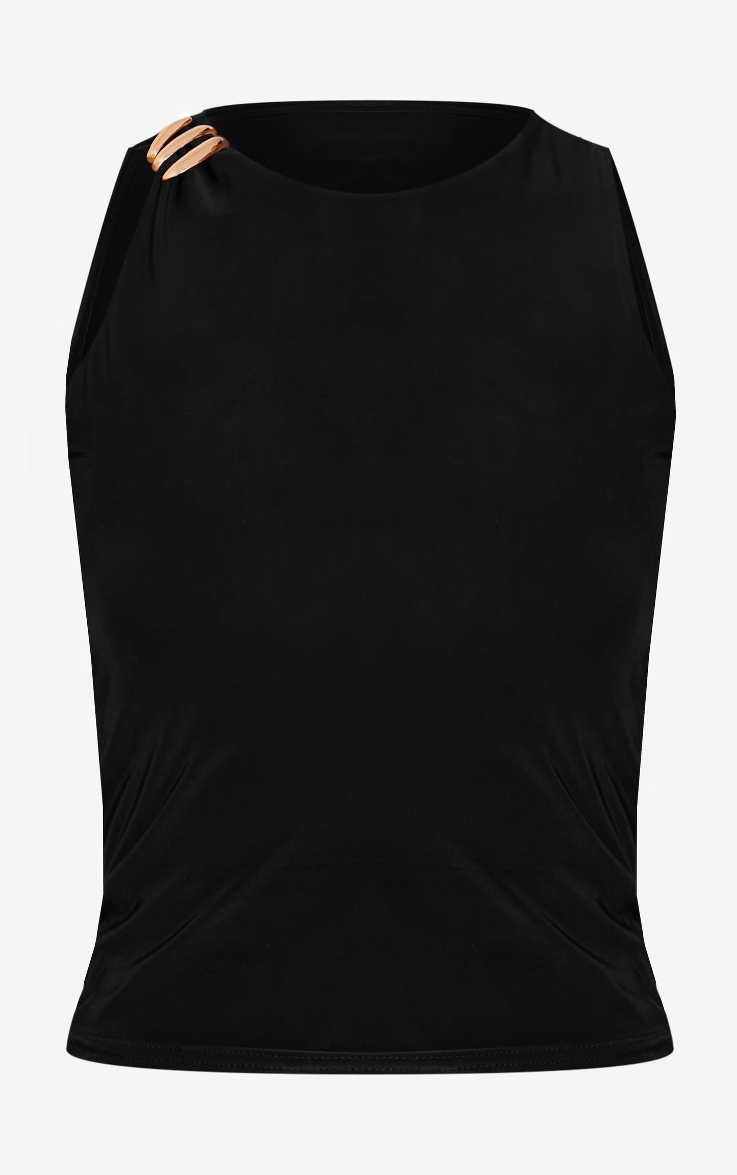 Black Double Layer Slinky Trim Detail Long Vest Top