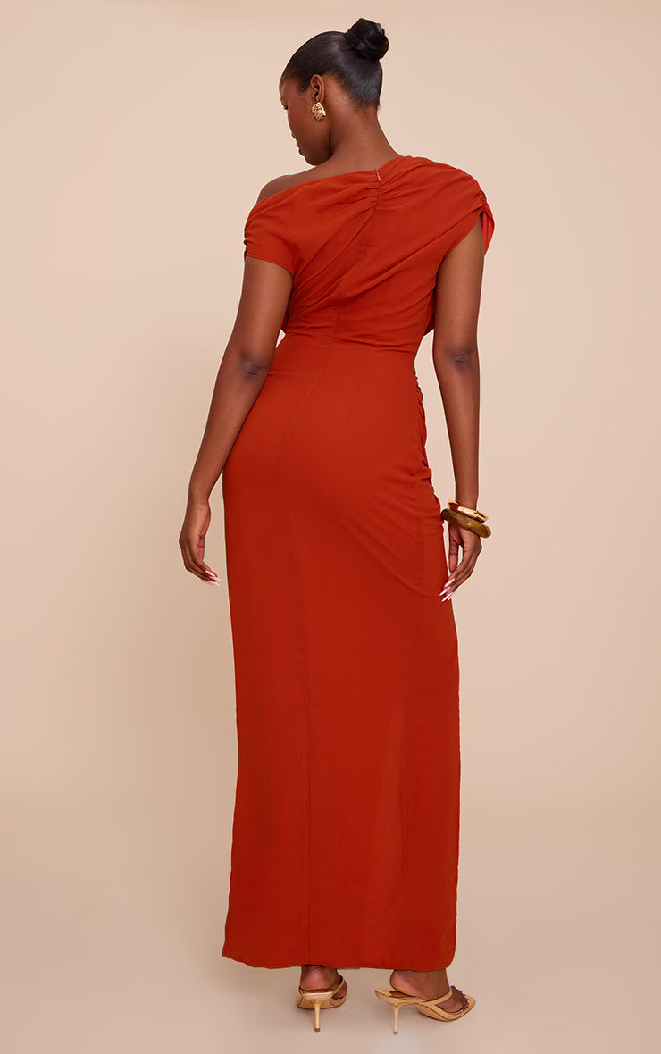 Rust Chiffon Maxi Dress