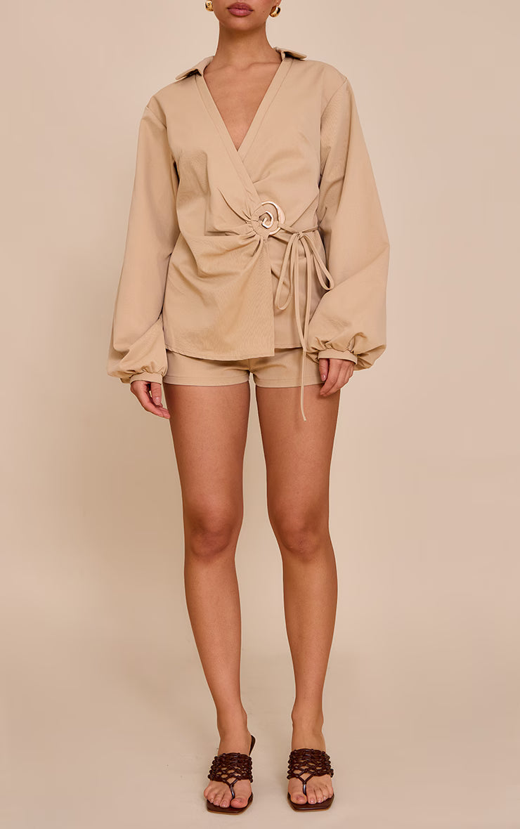 Sand Tailored Woven Mini Shorts
