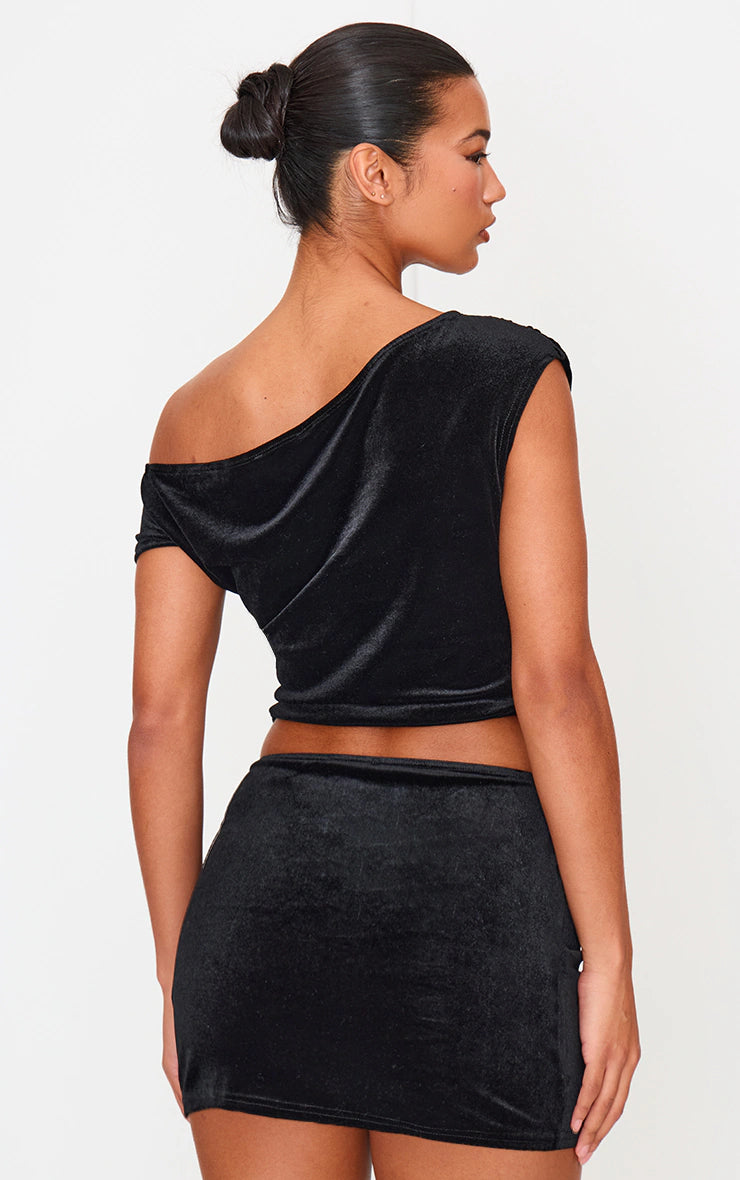 Black Velvet Ruched Detail Top