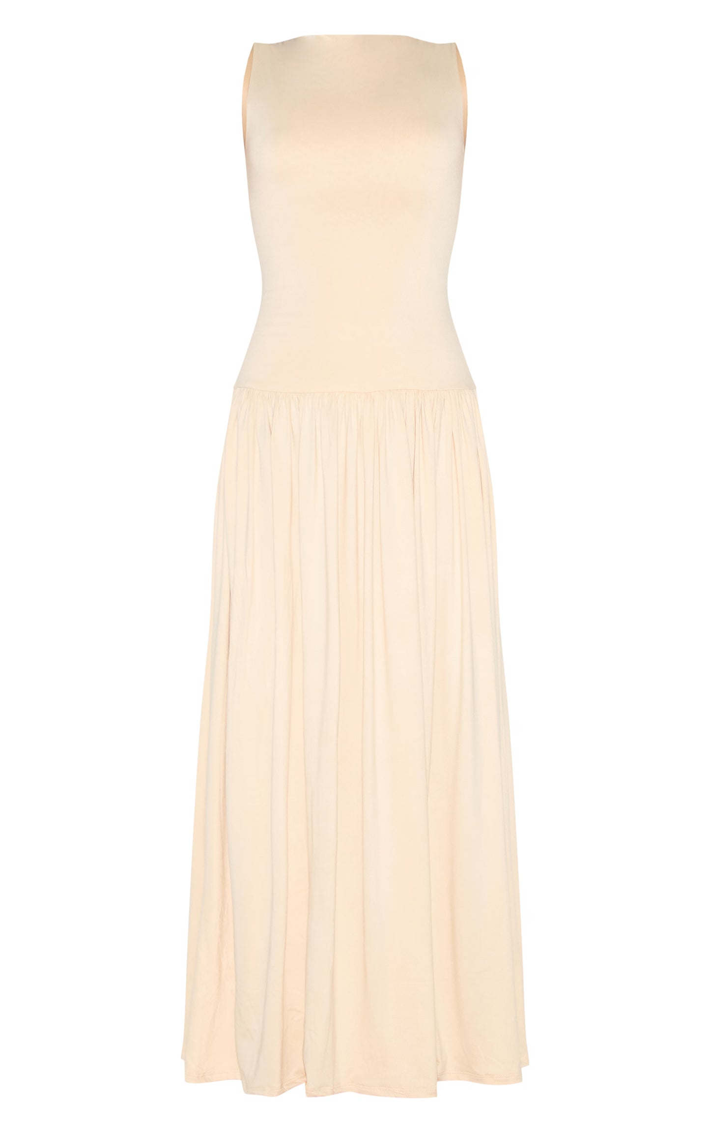 Almond Double Layer Jersey Dropped Waist Maxi Dress