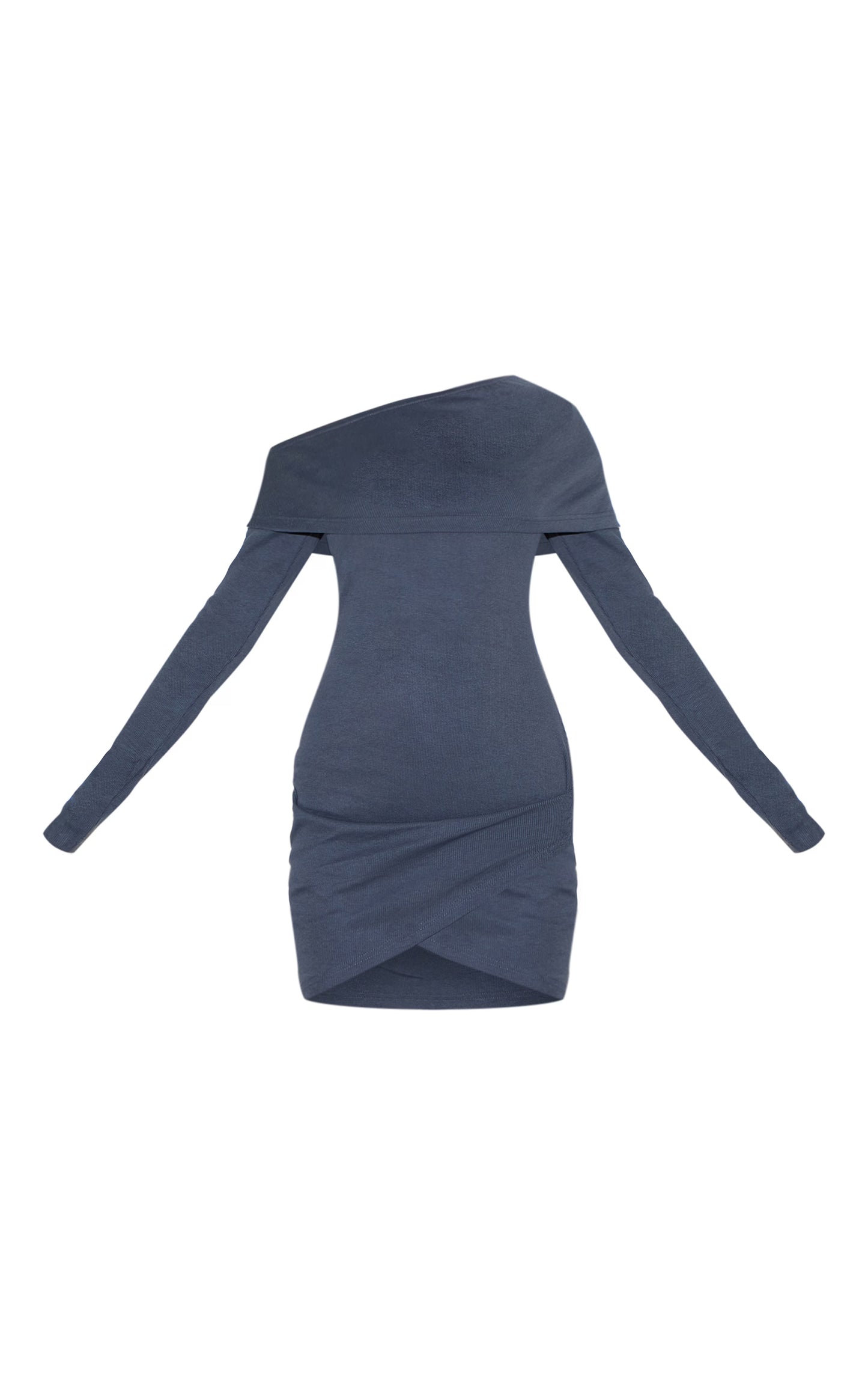 Navy Rib Bardot Wrap Mini Dress