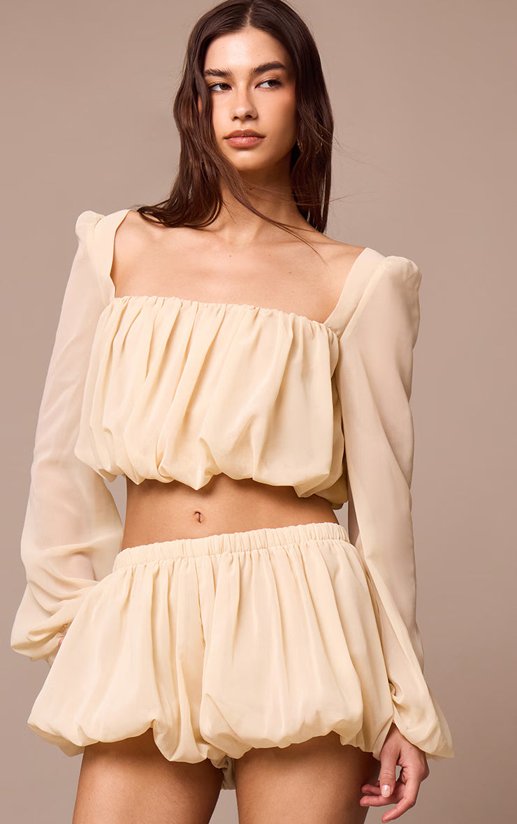 Almond Chiffon Puffball Shorts