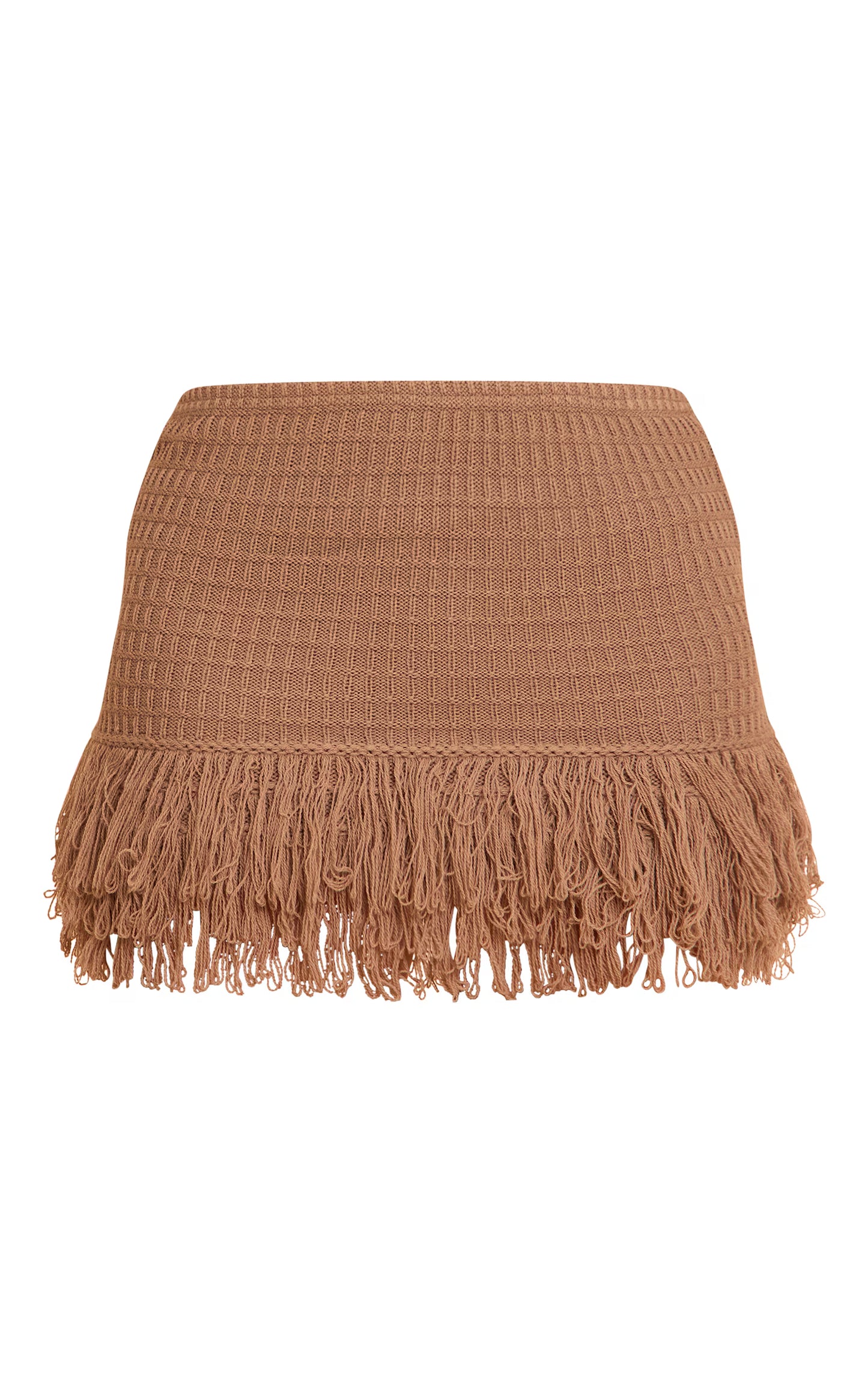 Mocha Rib Fringe Hem Knit Skirt