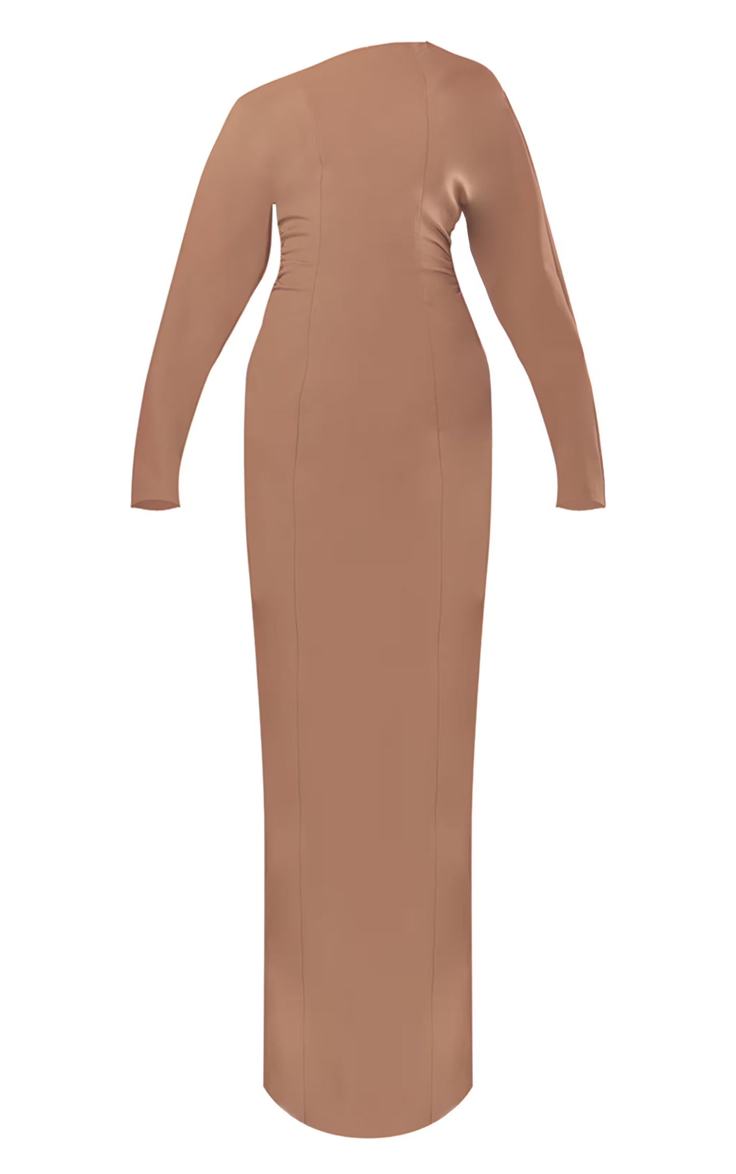 PLT Label Taupe Asymmetric Batwing Sleeved Cinched Waist Maxi Dress