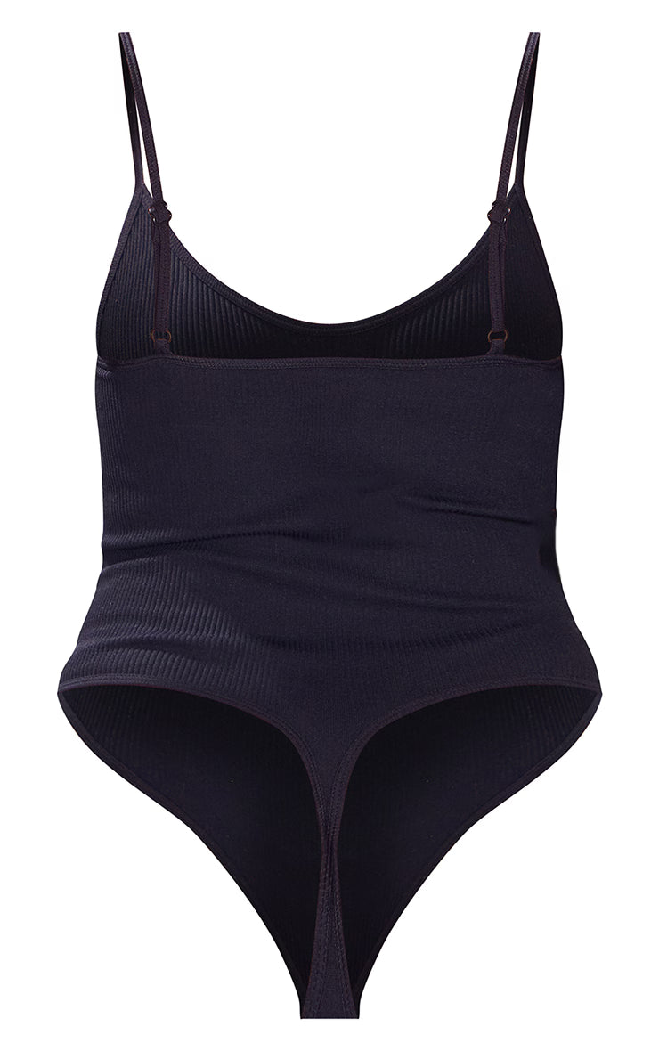 Black Snatched Rib Strappy Bodysuit