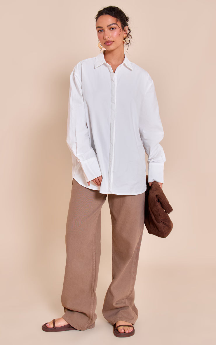 White Cotton Oversized Cuff Shirt