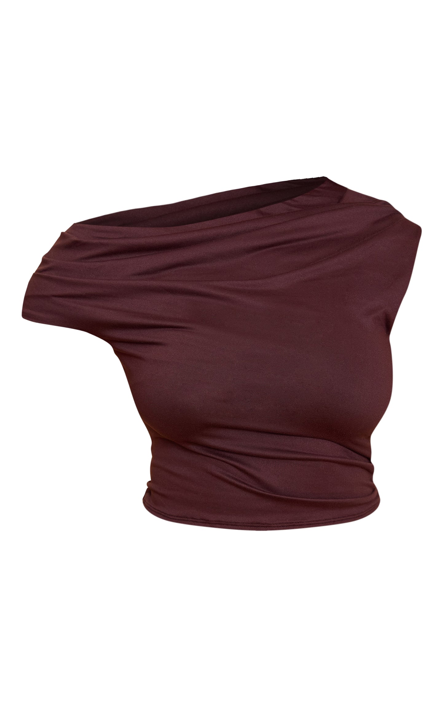 Shape Chocolate Striped Drape One Shoulder Top