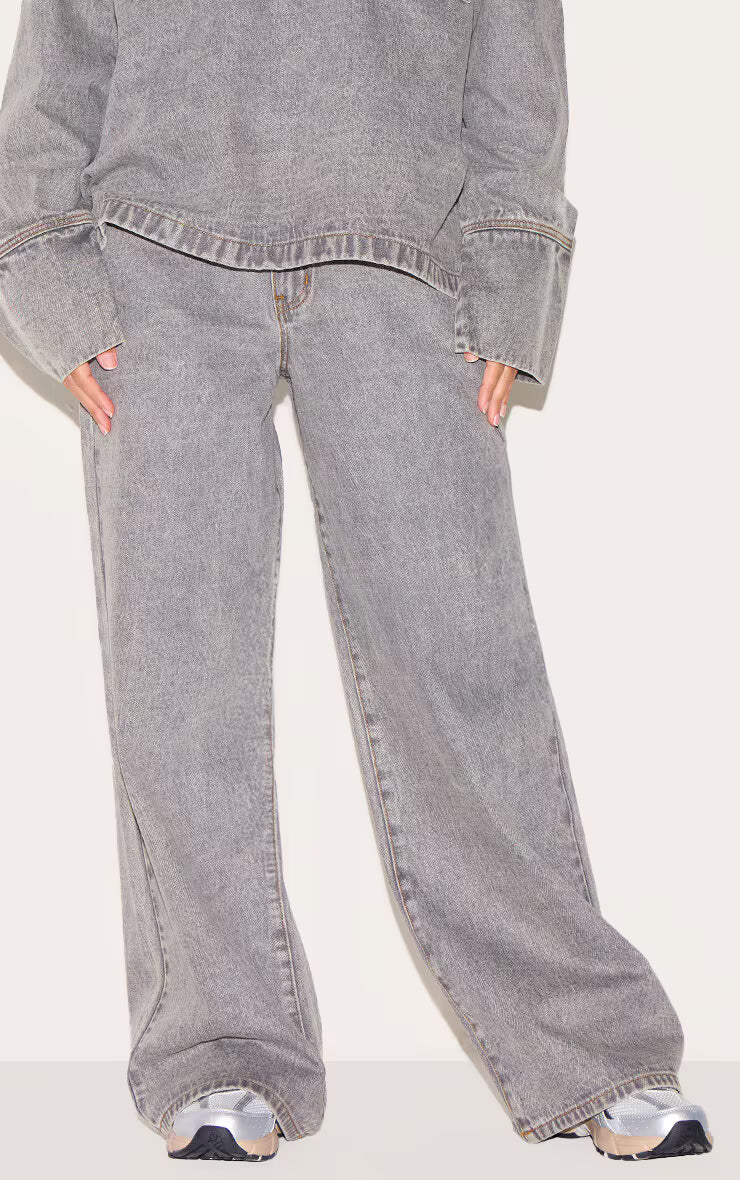 Grey Slouchy Wide Leg Style Jean